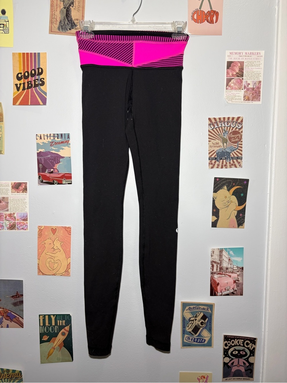 lululemon athletica Black Leggings with Pink Fold-Over Waistband